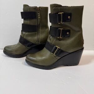 Sorel Womens After Hours Bootie Army Green Size 8.5 Side Zip Nori Wedge